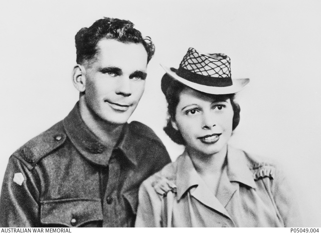 Wedding portrait of Aboriginal serviceman, VX61245 Signalman Claude Henry McDonald, and 95994 Aircraftwoman Alice Clarke Lovett