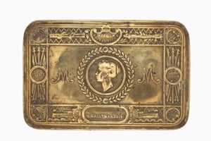 A Princess Mary gift tin owned by Private Charles Livingstone, a tram conductor who enlisted in 1914.