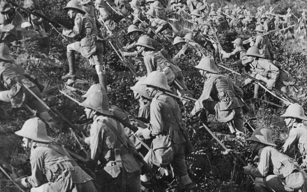 British troops advancing at Gallipoli.