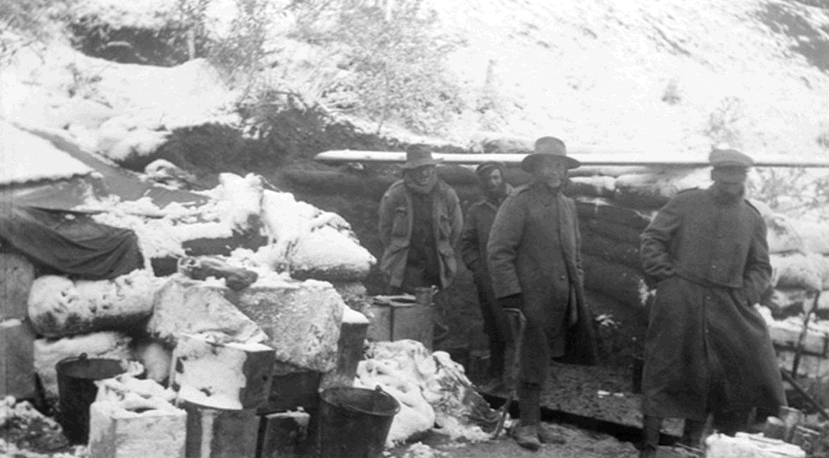 Image: A kitchen in the snow at White Gully, Gallipoli, 29 November 1915.