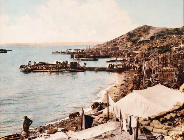 Supplies on the beaches at Anzac Cove, Gallipoli.