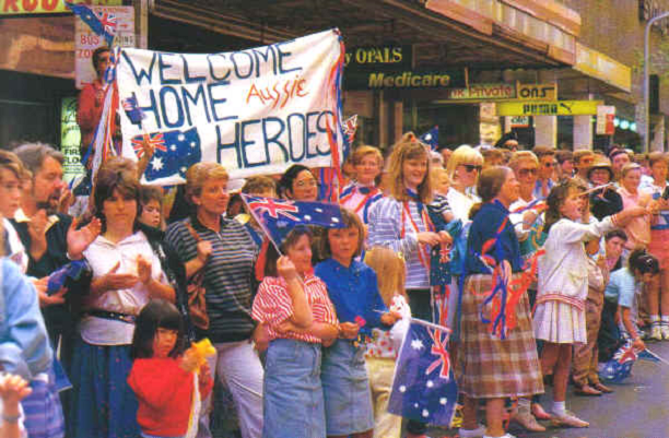 The 'welcome home' march through Sydney in October 1987.